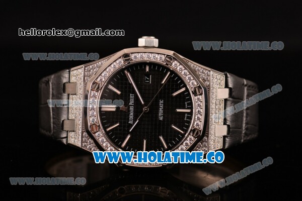 Audemars Piguet Royal Oak 41MM Clone AP Calibre 3120 Automatic Diamonds/Steel Case with Black Dial and Stick Markers- Diamonds Bezel (EF) - Click Image to Close